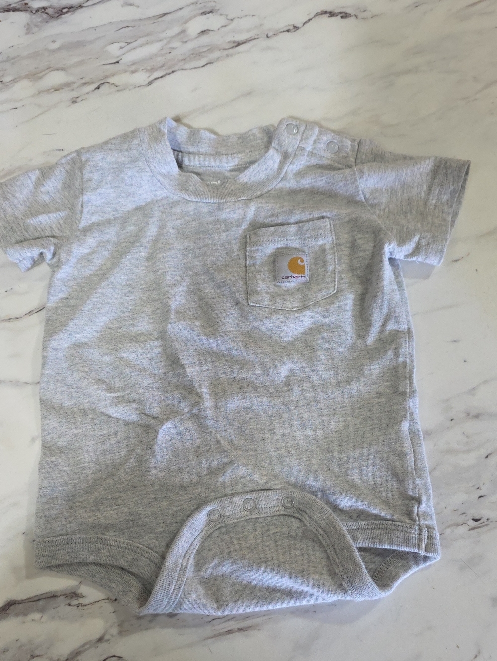 Carhartt Grey Baby Short-Sleeve Pocket Onesie with Logo